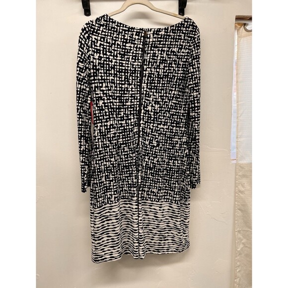 Vince Camuto Navy White Print Shift Dress Size 10 NWT Long Sleeve Office Work - Picture 2 of 15